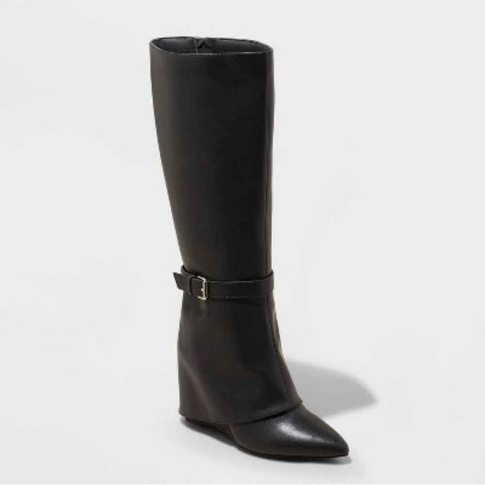 Black Knee-High Wedge Boots